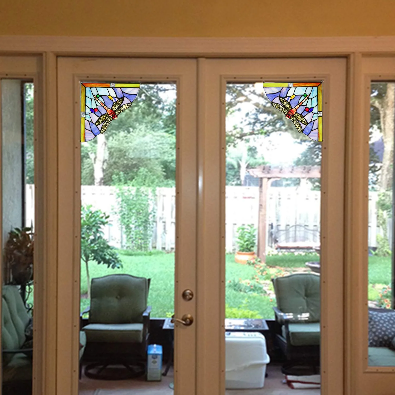 Capulina 1 Pair Dragonfly Stained Glass Panels Door Window Corner Tiffany - Image 4