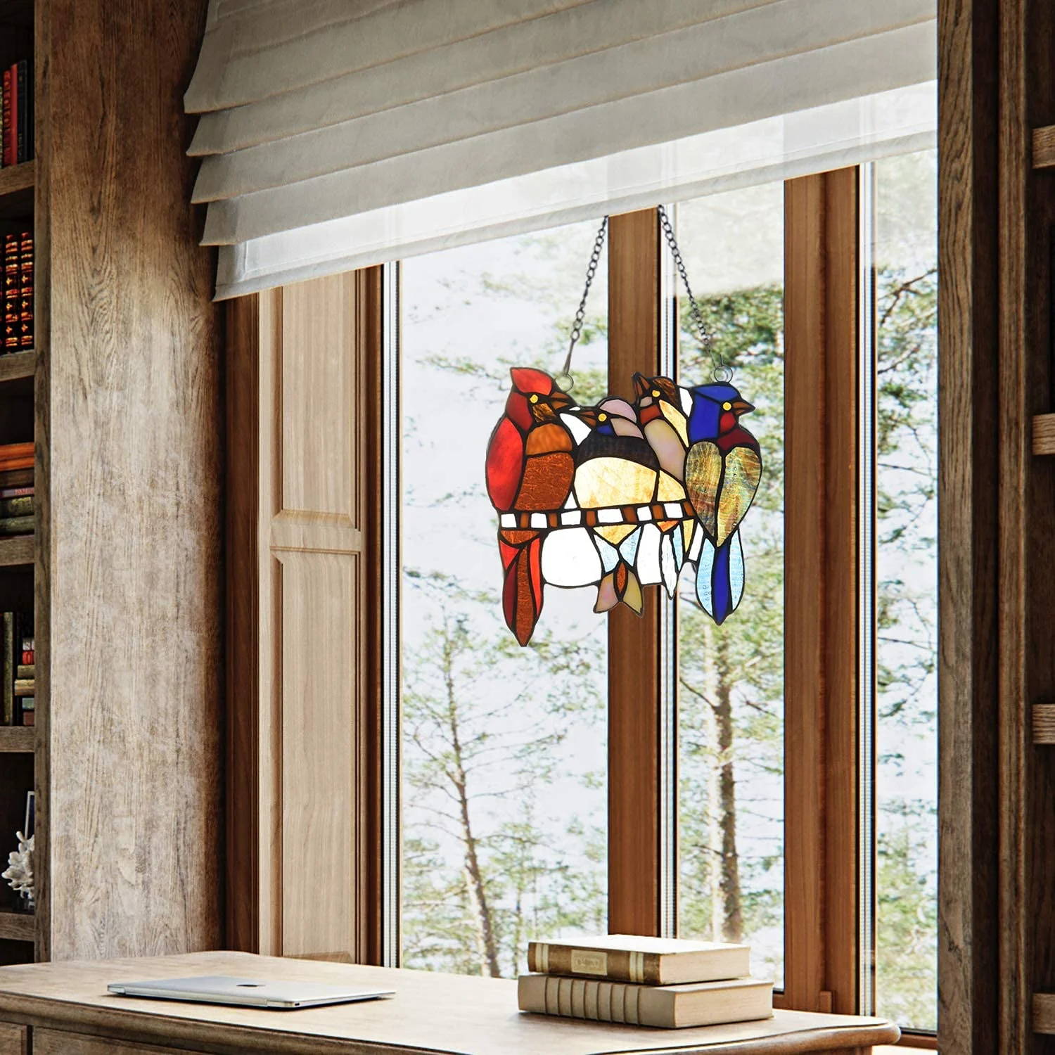Capulina Stained Glass Birds Window Hangings Tiffany Style Handicrafts Birds Suncatcher Home Office Decor Gifts for Grandma Mom - Image 3
