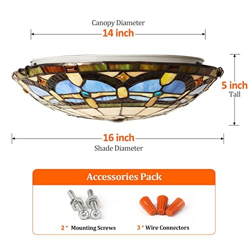 ARTZONE Tiffany Ceiling Lights, Stained Glass Ceiling Light 3-Lights 16 Inch Tiffany Flush Mount Ceiling Light Fixture for Bedroom Dining Living Room Entryway Foyer(Amber Blue) - Image 6
