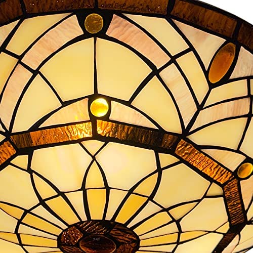 ARTZONE Tiffany Ceiling Lights, Stained Glass Ceiling Light 3-Lights 16 Inch Tiffany Flush Mount Ceiling Light Fixture for Bedroom Dining Living Room Entryway Foyer(Amber Brown) - Image 3