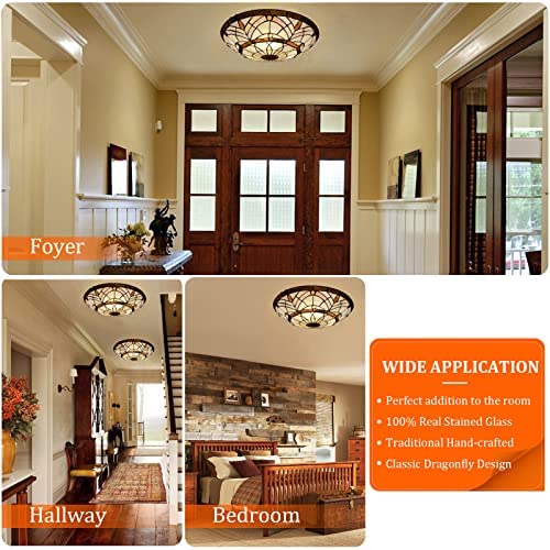 ARTZONE Tiffany Ceiling Lights, Stained Glass Ceiling Light 3-Lights 16 Inch Tiffany Flush Mount Ceiling Light Fixture for Bedroom Dining Living Room Entryway Foyer(Amber Brown) - Image 4
