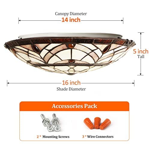 ARTZONE Tiffany Ceiling Lights, Stained Glass Ceiling Light 3-Lights 16 Inch Tiffany Flush Mount Ceiling Light Fixture for Bedroom Dining Living Room Entryway Foyer(Amber Brown) - Image 5