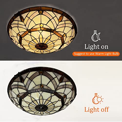 ARTZONE Tiffany Ceiling Lights, Stained Glass Ceiling Light 3-Lights 16 Inch Tiffany Flush Mount Ceiling Light Fixture for Bedroom Dining Living Room Entryway Foyer(Amber Brown) - Image 7
