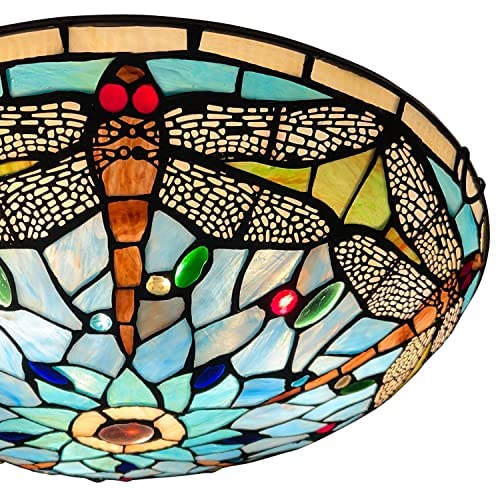 ARTZONE Tiffany Ceiling Lights, Stained Glass Ceiling Light 3-Lights 16 Inch Tiffany Flush Mount Ceiling Light Fixture for Bedroom Dining Living Room Entryway Foyer(Brown Dragonfly) - Image 3