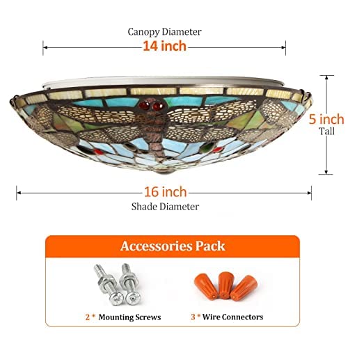 ARTZONE Tiffany Ceiling Lights, Stained Glass Ceiling Light 3-Lights 16 Inch Tiffany Flush Mount Ceiling Light Fixture for Bedroom Dining Living Room Entryway Foyer(Brown Dragonfly) - Image 4