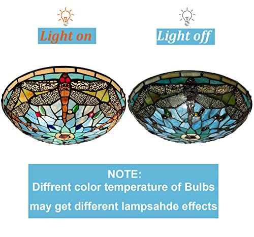 ARTZONE Tiffany Ceiling Lights, Stained Glass Ceiling Light 3-Lights 16 Inch Tiffany Flush Mount Ceiling Light Fixture for Bedroom Dining Living Room Entryway Foyer(Brown Dragonfly) - Image 5