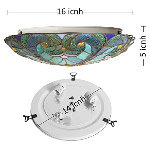ARTZONE Tiffany Ceiling Lights, Stained Glass Ceiling Light 3-Lights 16 Inch Tiffany Flush Mount Ceiling Light Fixture for Bedroom Dining Living Room Entryway Foyer(Green Victoria) - Image 6