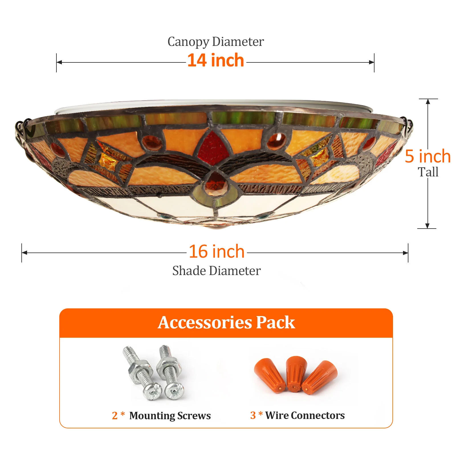 ARTZONE Tiffany Ceiling Lights, Stained Glass Ceiling Light 3-Lights 16 Inch Tiffany Flush Mount Ceiling Light Fixture for Bedroom Dining Living Room Entryway Foyer(Orange-Red) - Image 5