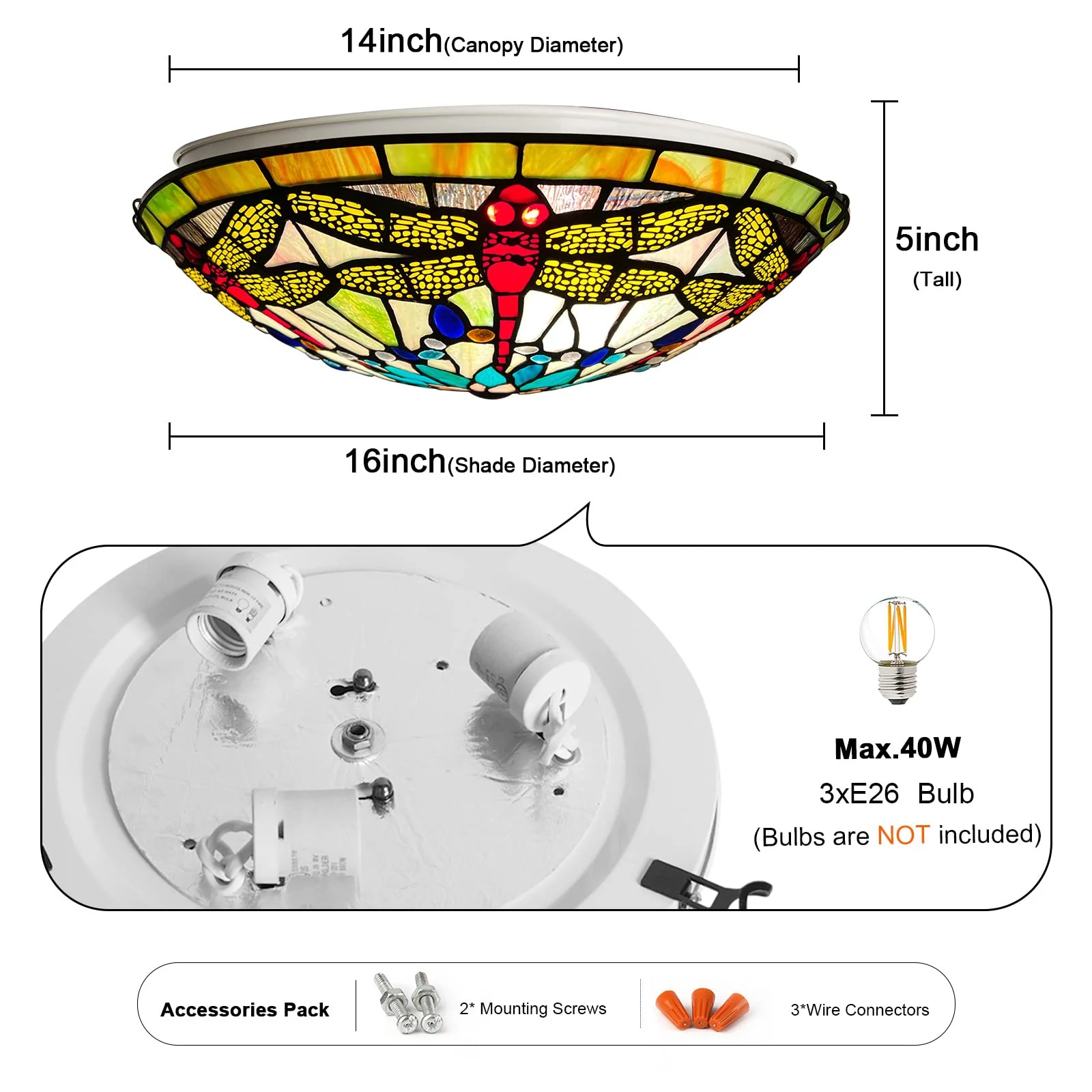 ARTZONE Tiffany Ceiling Lights, Stained Glass Ceiling Light 3-Lights 16 Inch Tiffany Flush Mount Ceiling Light for Bedroom Dining Living Room Entryway Foyer - Image 5