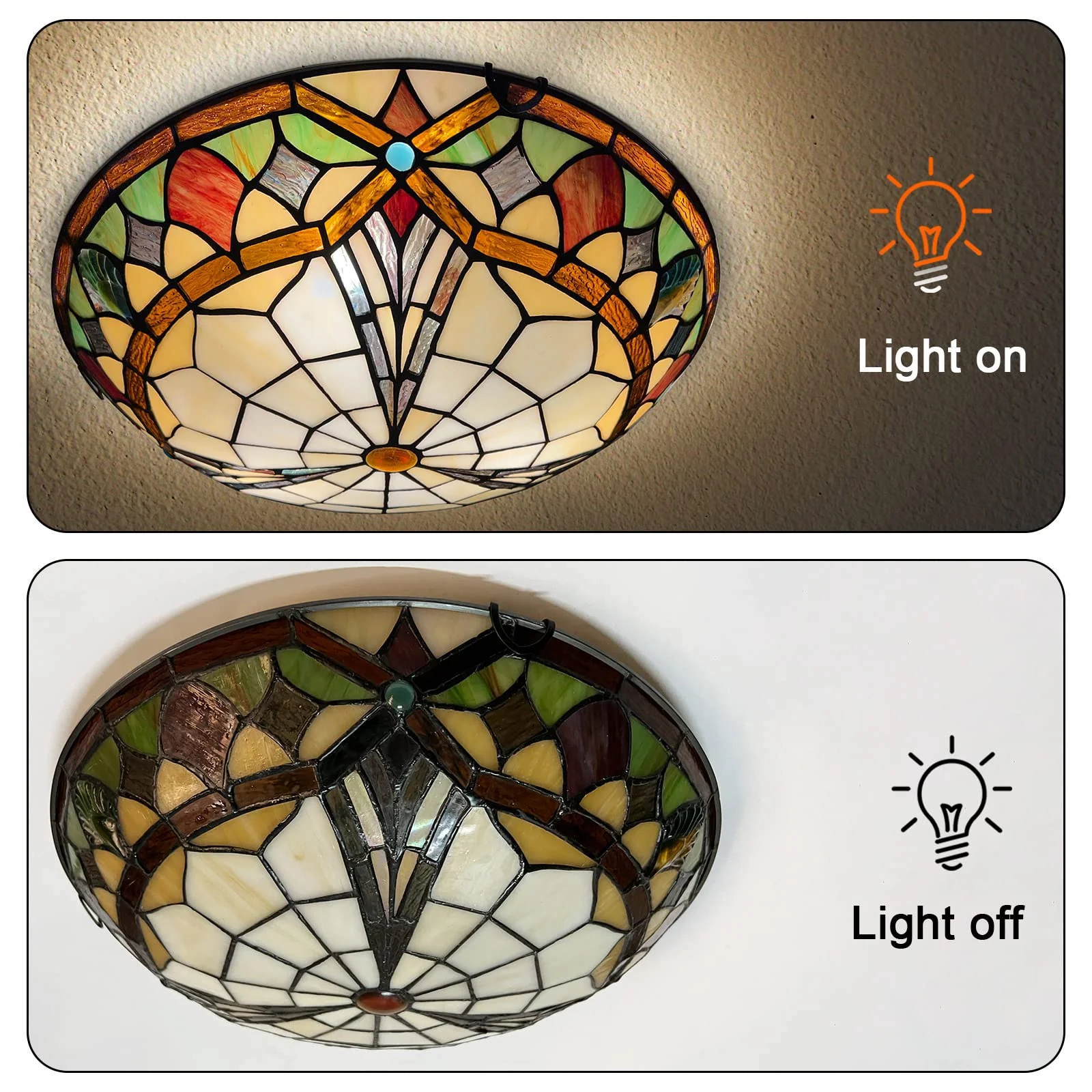 ARTZONE Tiffany Ceiling Lights, Stained Glass Ceiling Light 3-Lights 16 Inch Tiffany Flush Mount Ceiling Light for Bedroom Dining Living Room Entryway Foyer - Image 3