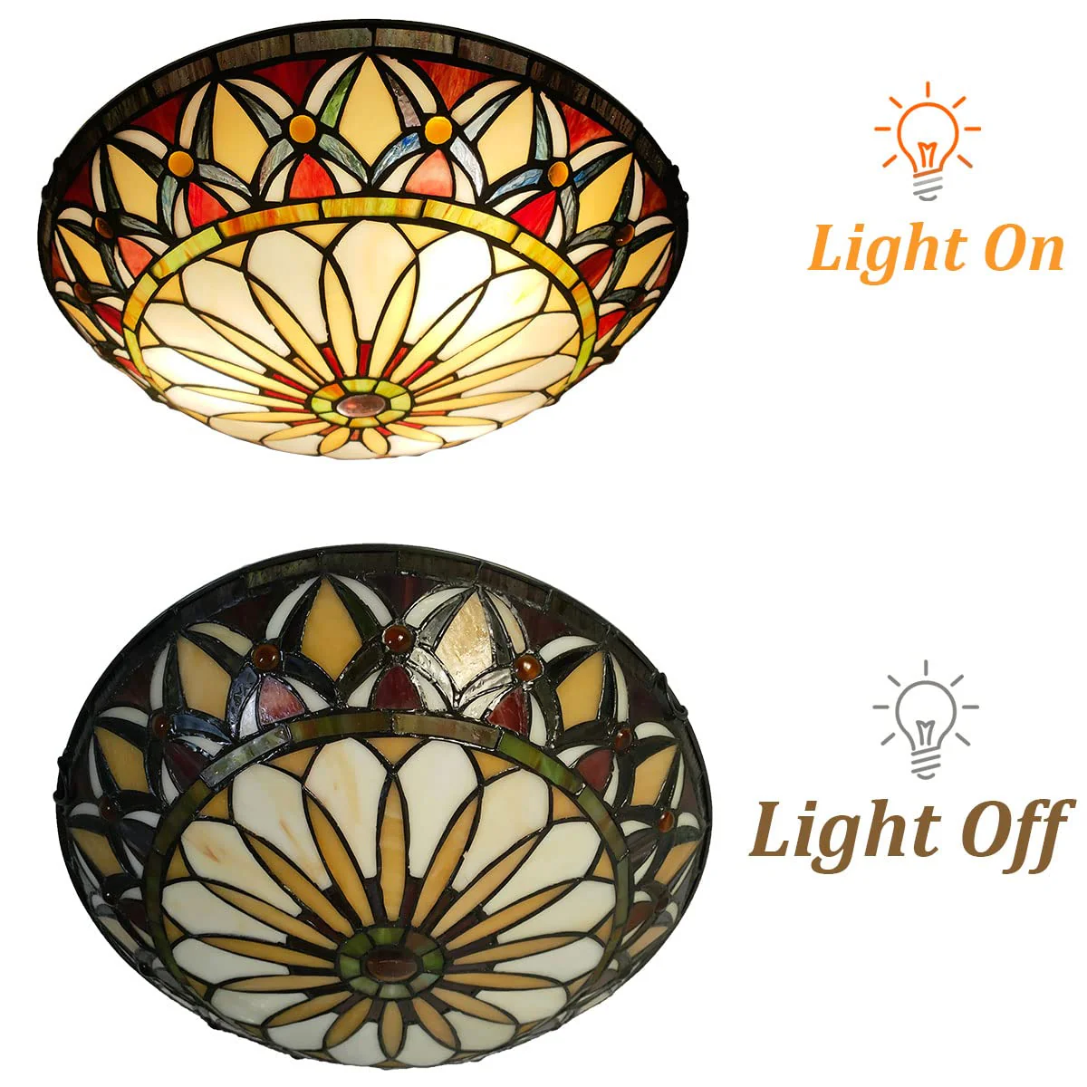 ARTZONE Tiffany Ceiling Lights, Stained Glass Ceiling Light 3-Lights 16 Inch Tiffany Flush Mount Ceiling Light for Bedroom Dining Living Room Entryway Foyer - Image 4