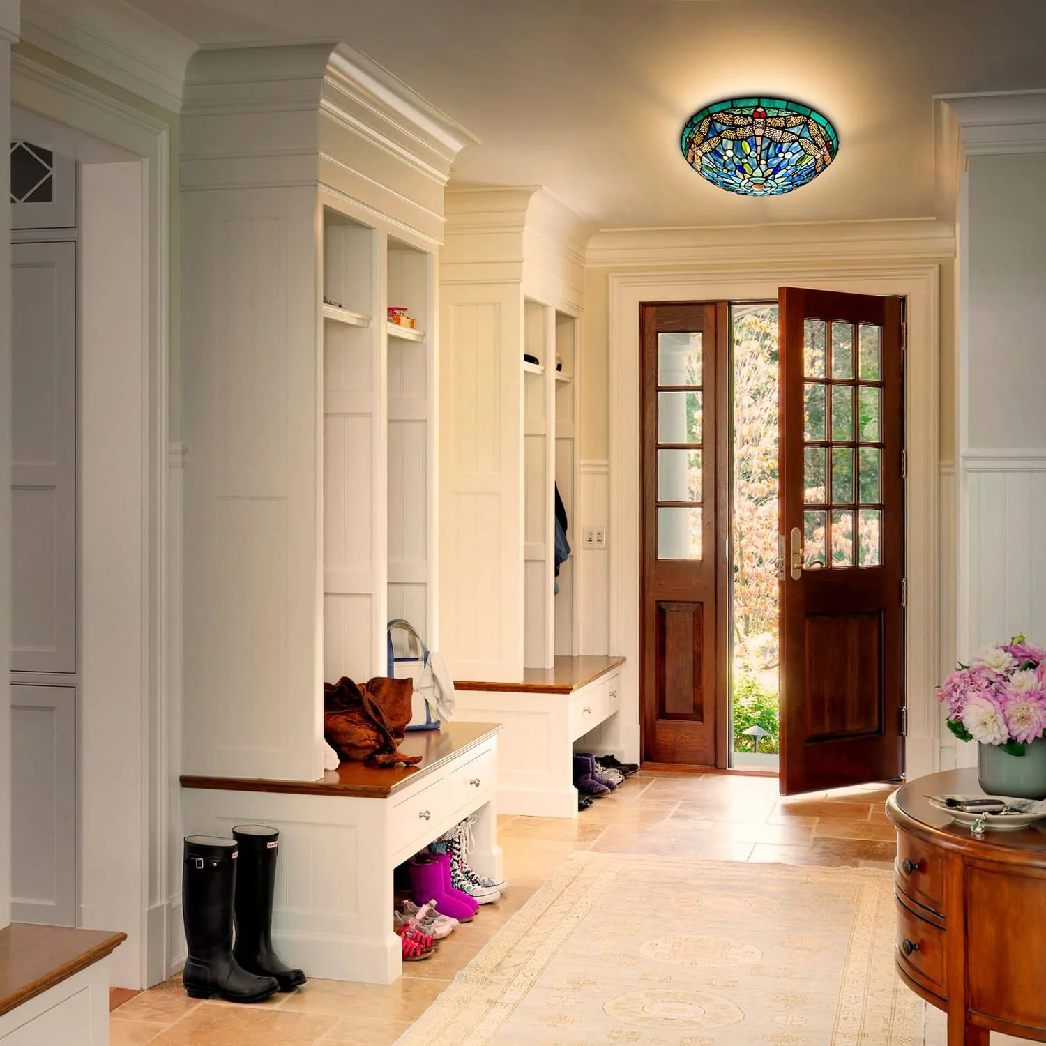 ARTZONE Tiffany Ceiling Lights, Stained Glass Ceiling Light 3-Lights 16 Inch Tiffany Flush Mount Ceiling Light for Bedroom Dining Living Room Entryway Foyer - Image 6