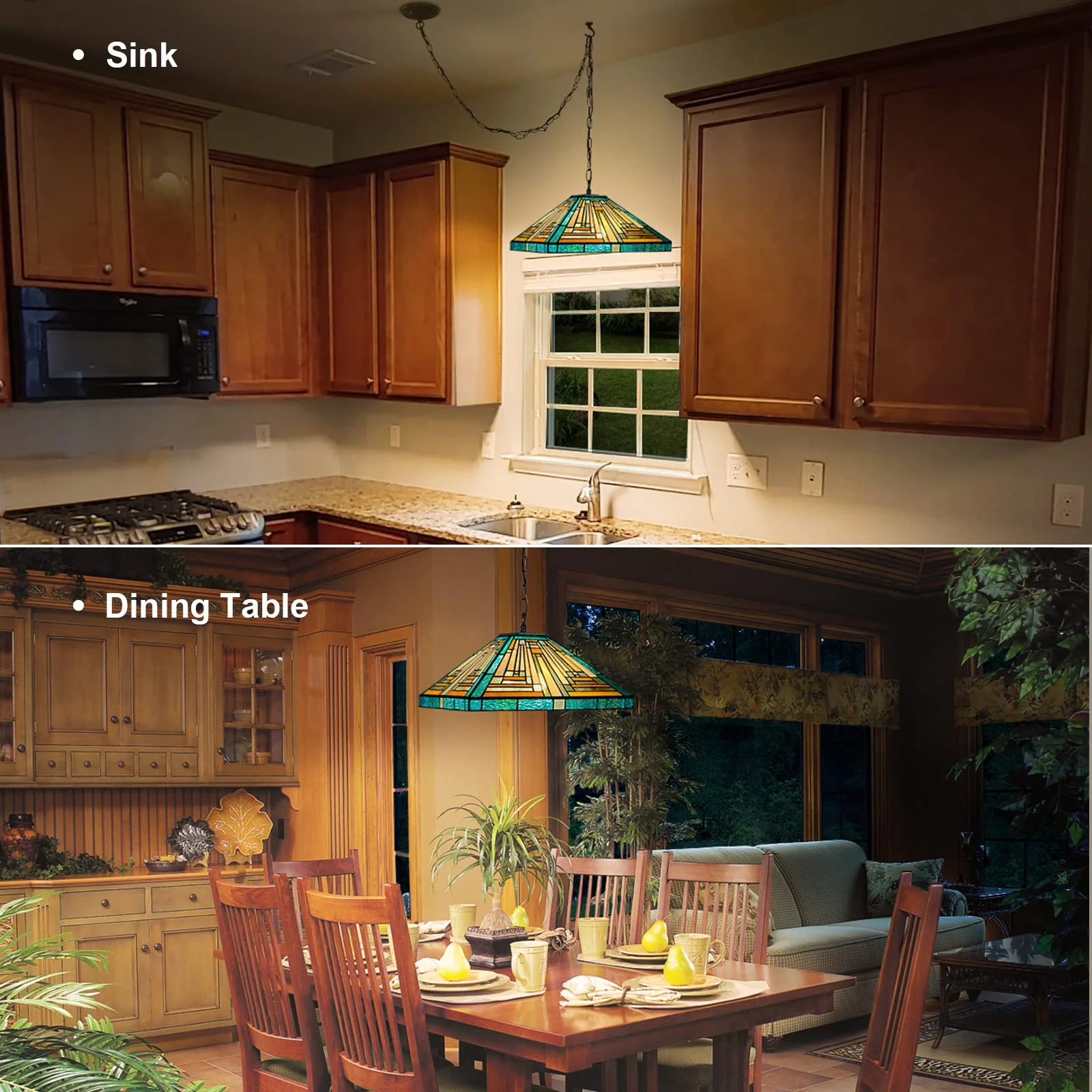 ARTZONE Tiffany Pendant Light Fixture[16''Wide*Adjustable Height] Antique Stained Glass Hanging Chandelier Tiffany Pendant Light for Kitchen Island Dining Room(Amber Green) - Image 5