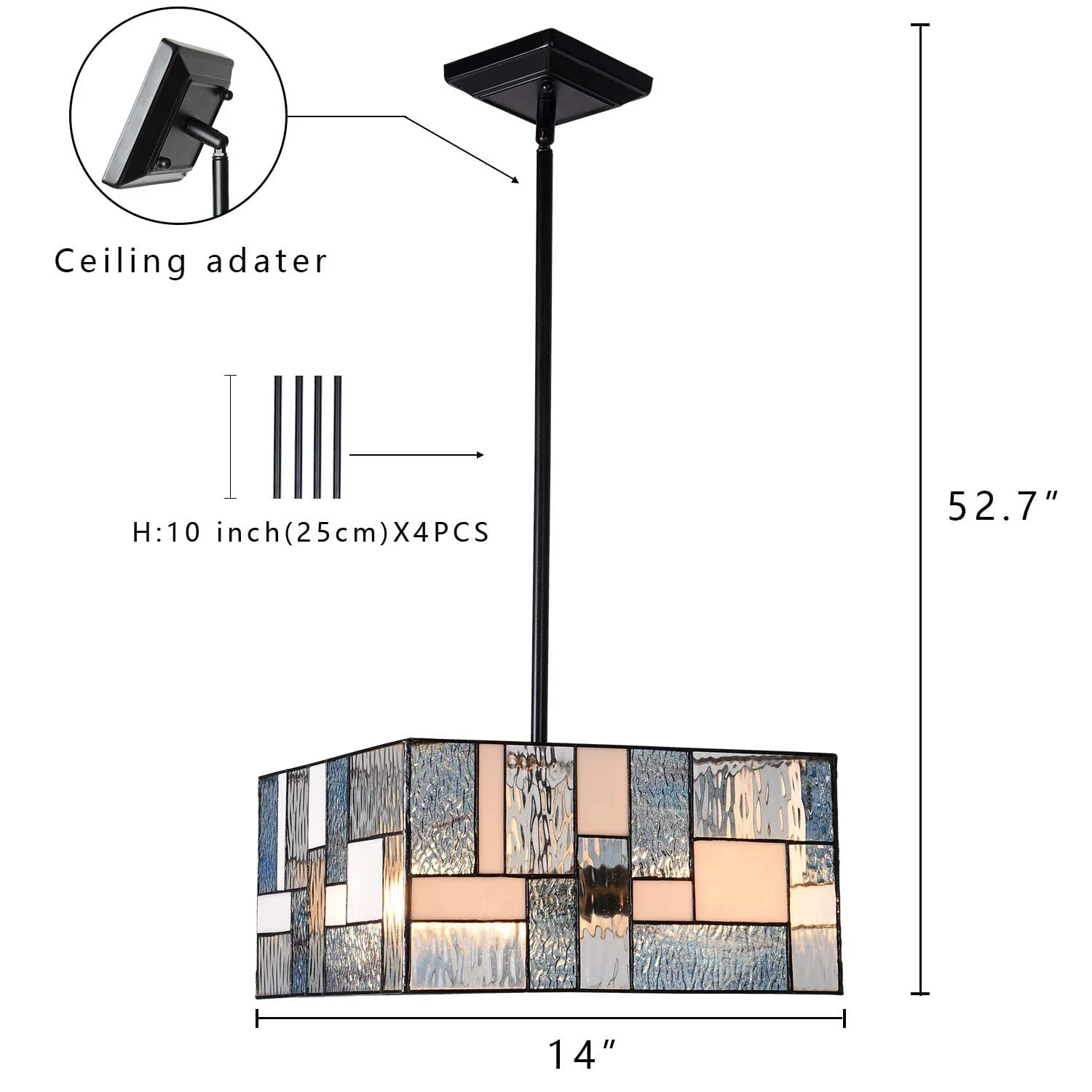 ARTZONE Tiffany Pendant Light Fixture[3 Lights][14''Wide*Adjustable Height] Stained Glass Tiffany Hanging Chandelier for Kitchen Island Dining Room - Image 4