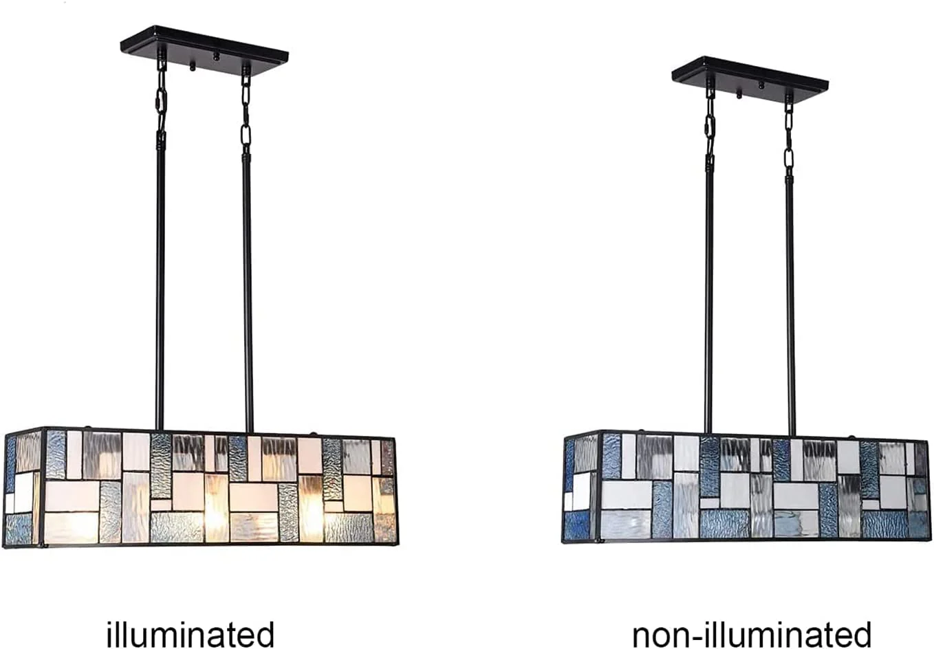 ARTZONE Tiffany Pendant Light Fixture[3 Lights][24''Wide*Adjustable Height] Stained Glass Tiffany Hanging Chandelier for Kitchen Island Dining Room(Blue) - Image 3