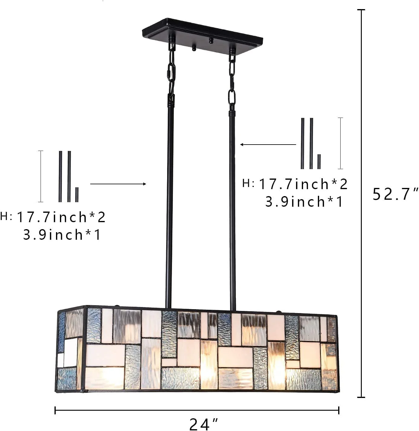 ARTZONE Tiffany Pendant Light Fixture[3 Lights][24''Wide*Adjustable Height] Stained Glass Tiffany Hanging Chandelier for Kitchen Island Dining Room(Blue) - Image 5