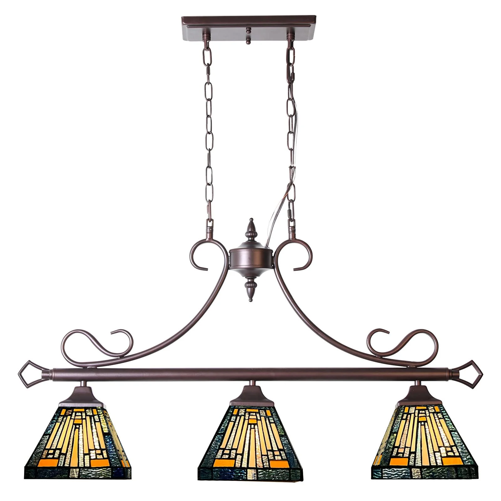 ARTZONE Tiffany Pendant Light Pool Table Light[3 Lights][33''Wide*Adjustable Height] Antique Stained Glass Chandelier Tiffany Pendant Light for Kitchen Island Dining Room/Billiard Room Light - Image 3