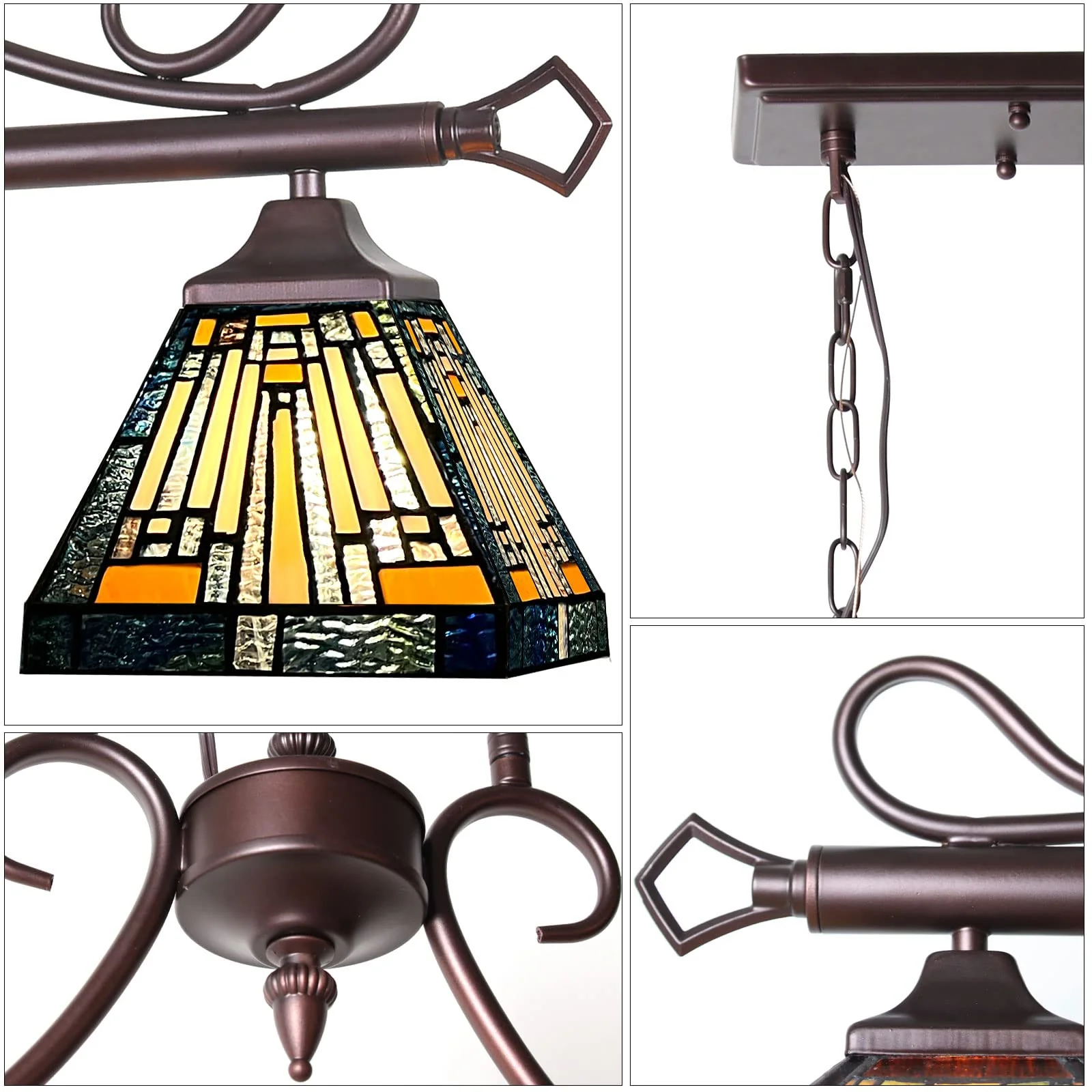ARTZONE Tiffany Pendant Light Pool Table Light[3 Lights][33''Wide*Adjustable Height] Antique Stained Glass Chandelier Tiffany Pendant Light for Kitchen Island Dining Room/Billiard Room Light - Image 4