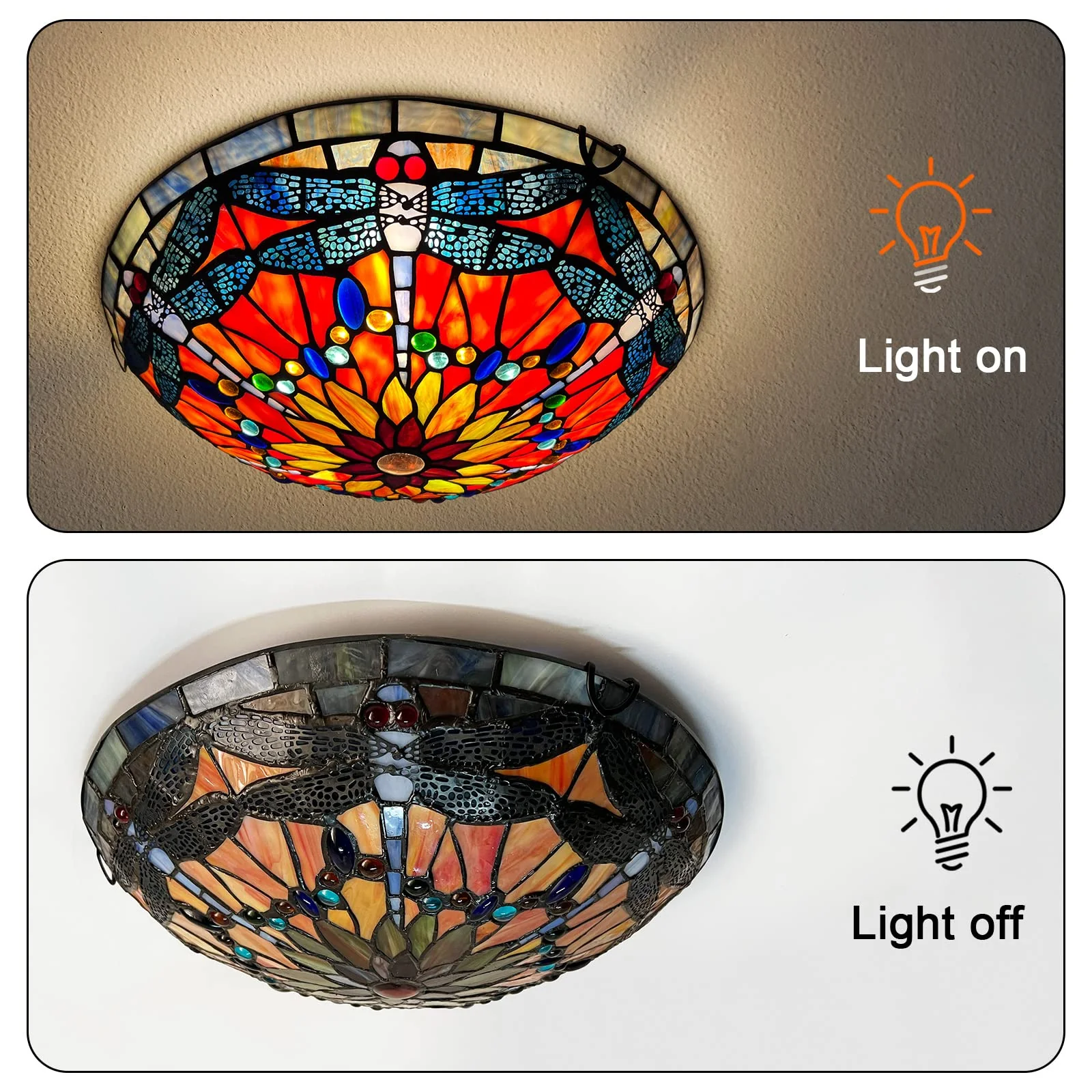 Artzone Tiffany Stained Glass Flush Mount Ceiling Light - Image 6