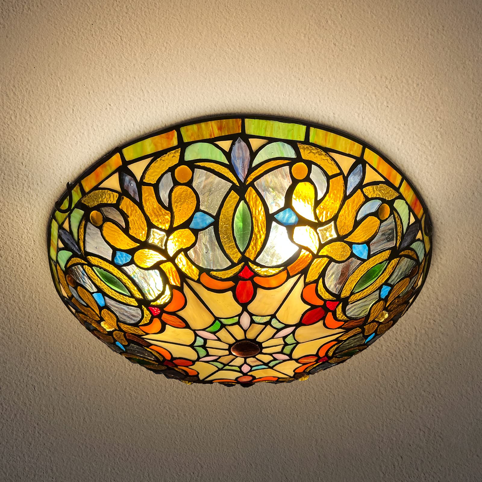 Artzone Tiffany Stained Glass Flush Mount Ceiling Light - Image 8