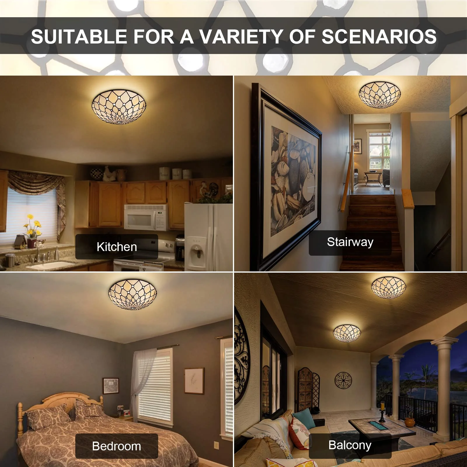 Tiffany Ceiling Light Flush Mount, 16 Inch Wide Stained Glass Ceiling Light for Bedroom,Living Room, Entryway,Foyer,3-Light… - Image 5