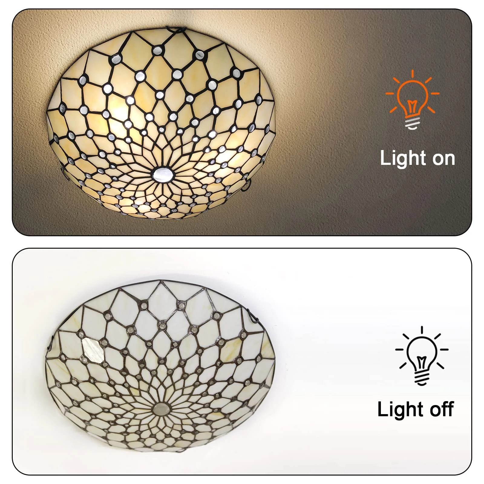 Tiffany Ceiling Light Flush Mount, 16 Inch Wide Stained Glass Ceiling Light for Bedroom,Living Room, Entryway,Foyer,3-Light… - Image 6