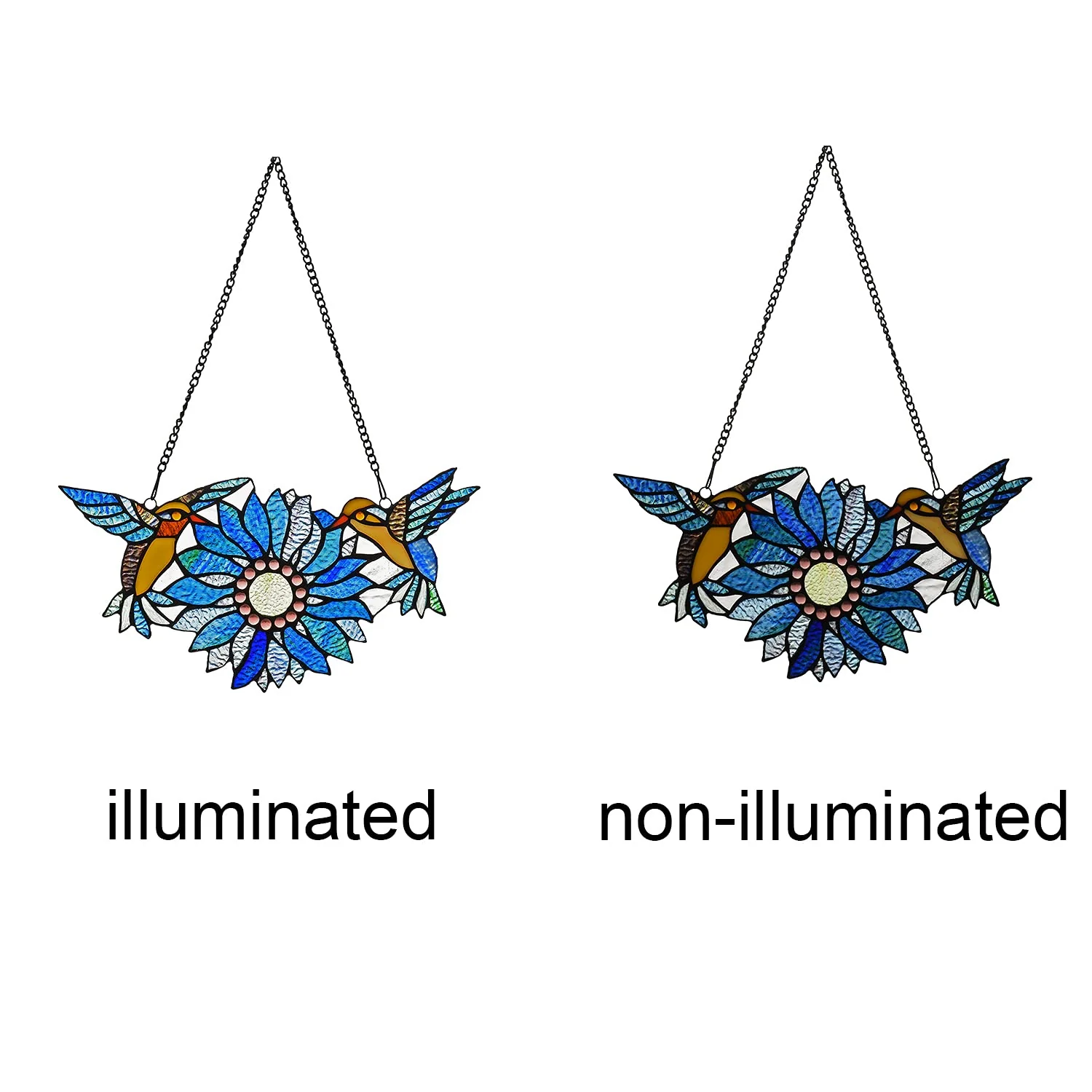 Capulina Sunflower Hummingbirds Stained Glass Window - Image 3