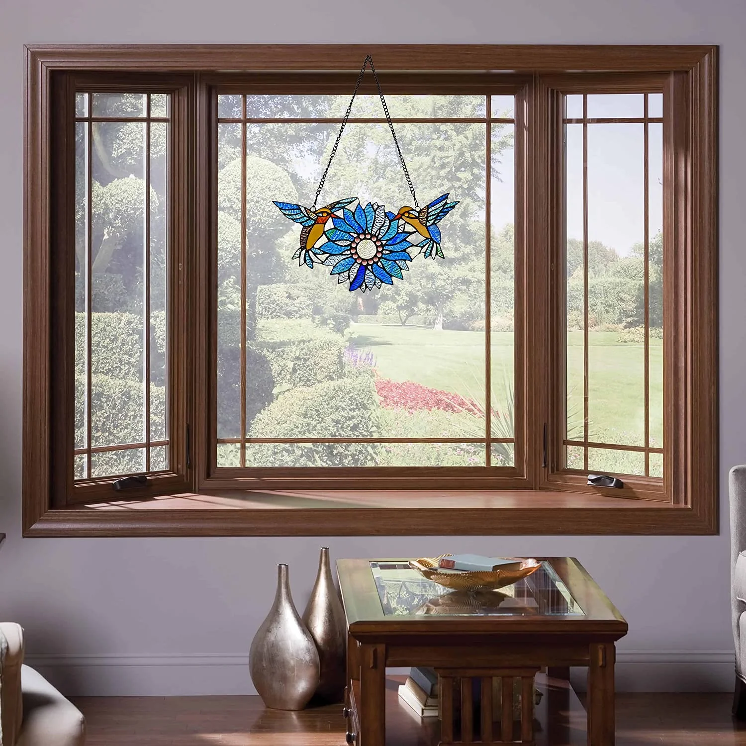 Capulina Sunflower Hummingbirds Stained Glass Window - Image 4