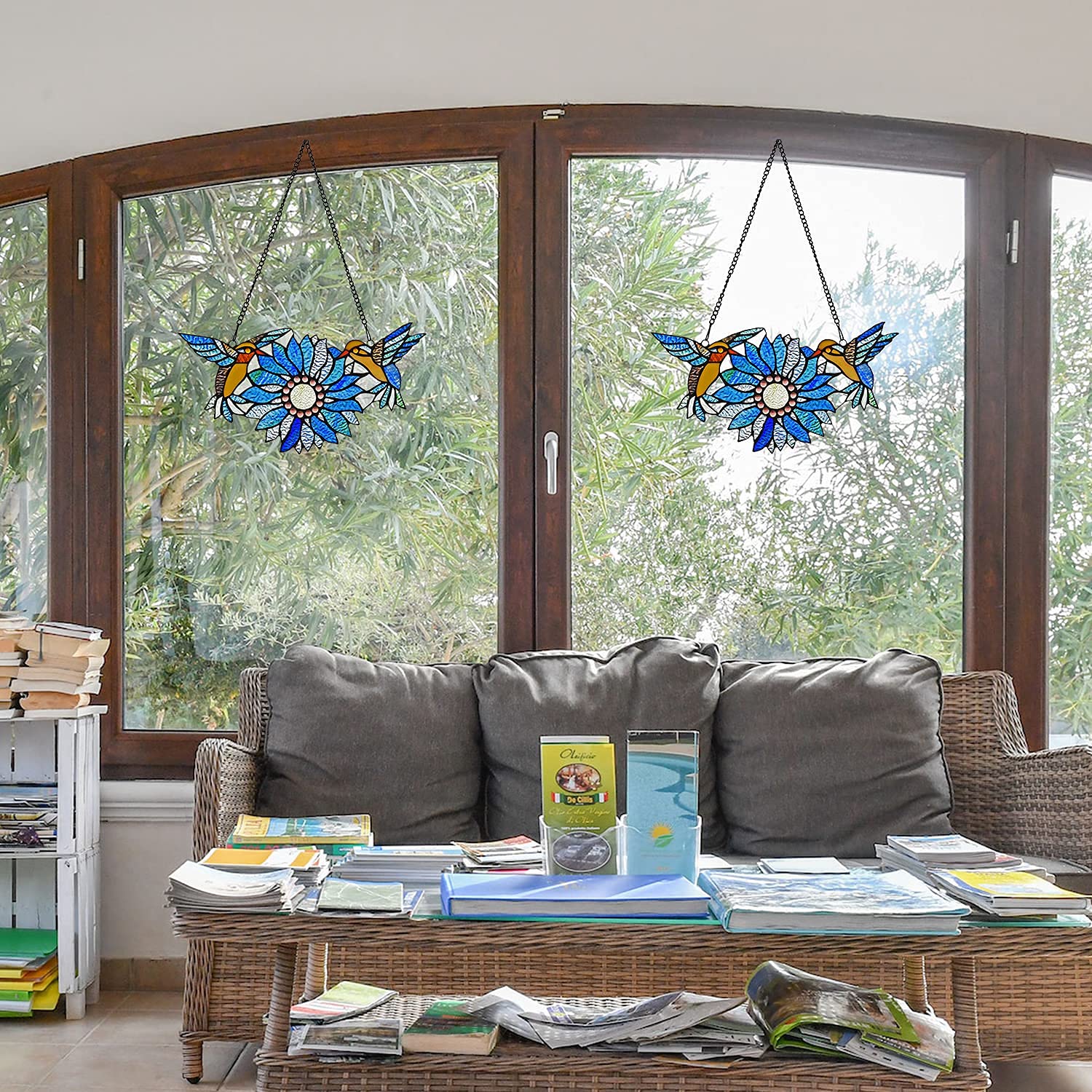 Capulina Sunflower Hummingbirds Stained Glass Window - Image 6