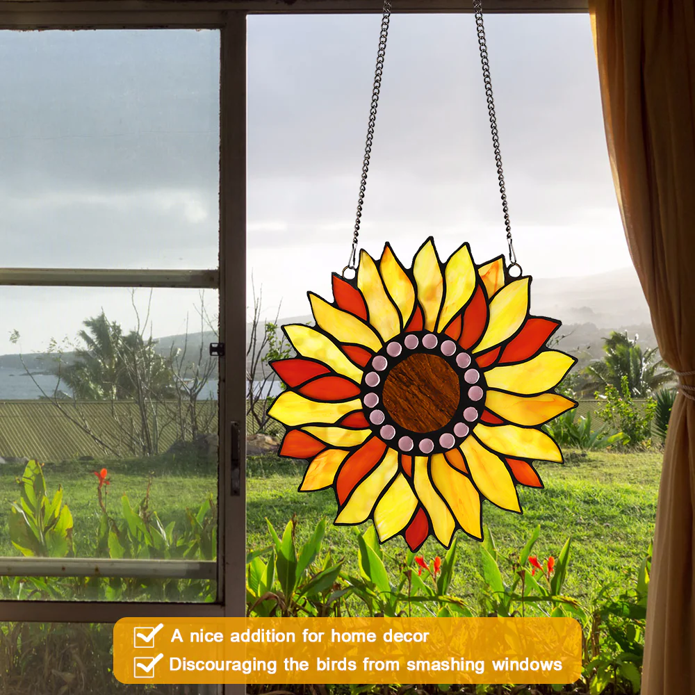 Capulina Sunflower Stained Glass Window Hangings Suncatcher for Window,Handmade Tiffany Glass Crafts for Family and Friends - Image 11