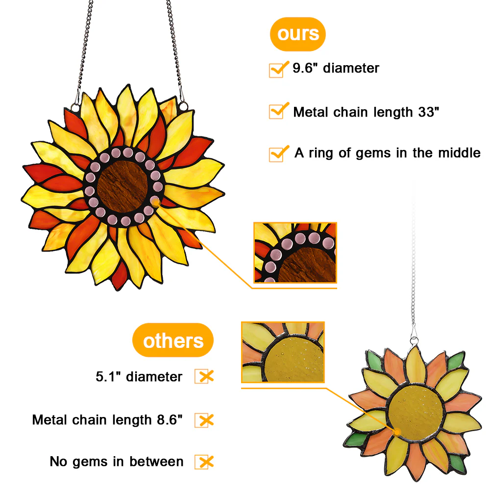 Capulina Sunflower Stained Glass Window Hangings Suncatcher for Window,Handmade Tiffany Glass Crafts for Family and Friends - Image 12