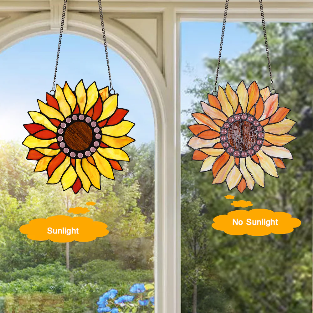 Capulina Sunflower Stained Glass Window Hangings Suncatcher for Window,Handmade Tiffany Glass Crafts for Family and Friends - Image 13