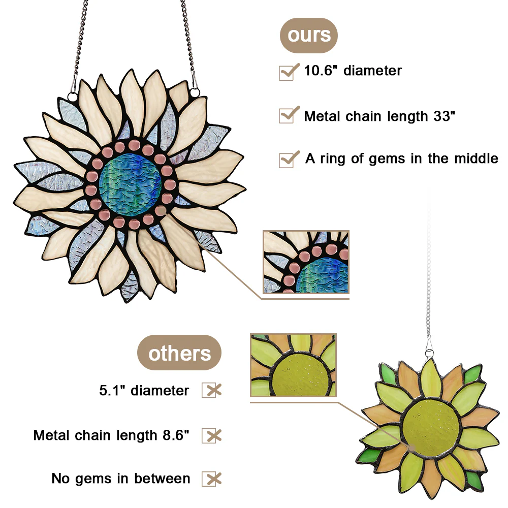 Capulina Sunflower Stained Glass Window Hangings Suncatcher for Window,Handmade Tiffany Glass Crafts for Family and Friends - Image 3