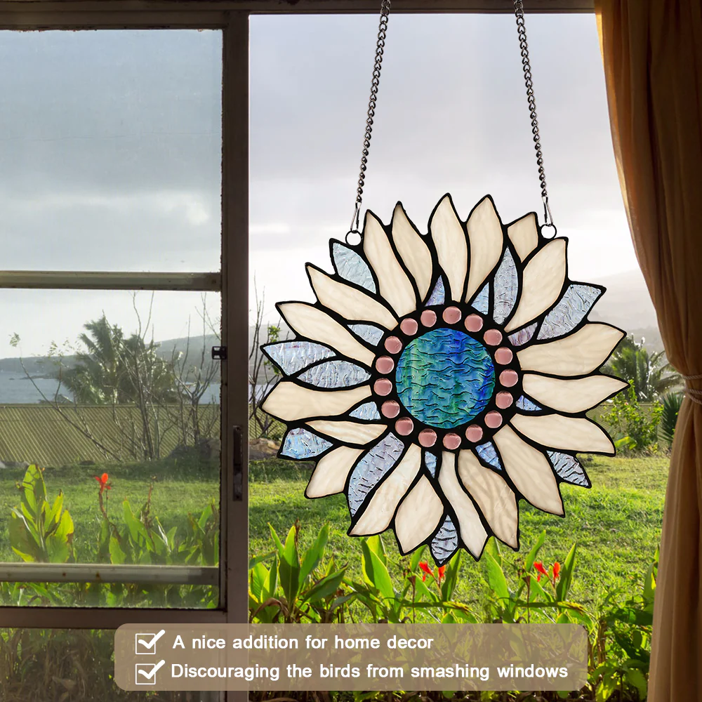 Capulina Sunflower Stained Glass Window Hangings Suncatcher for Window,Handmade Tiffany Glass Crafts for Family and Friends - Image 5