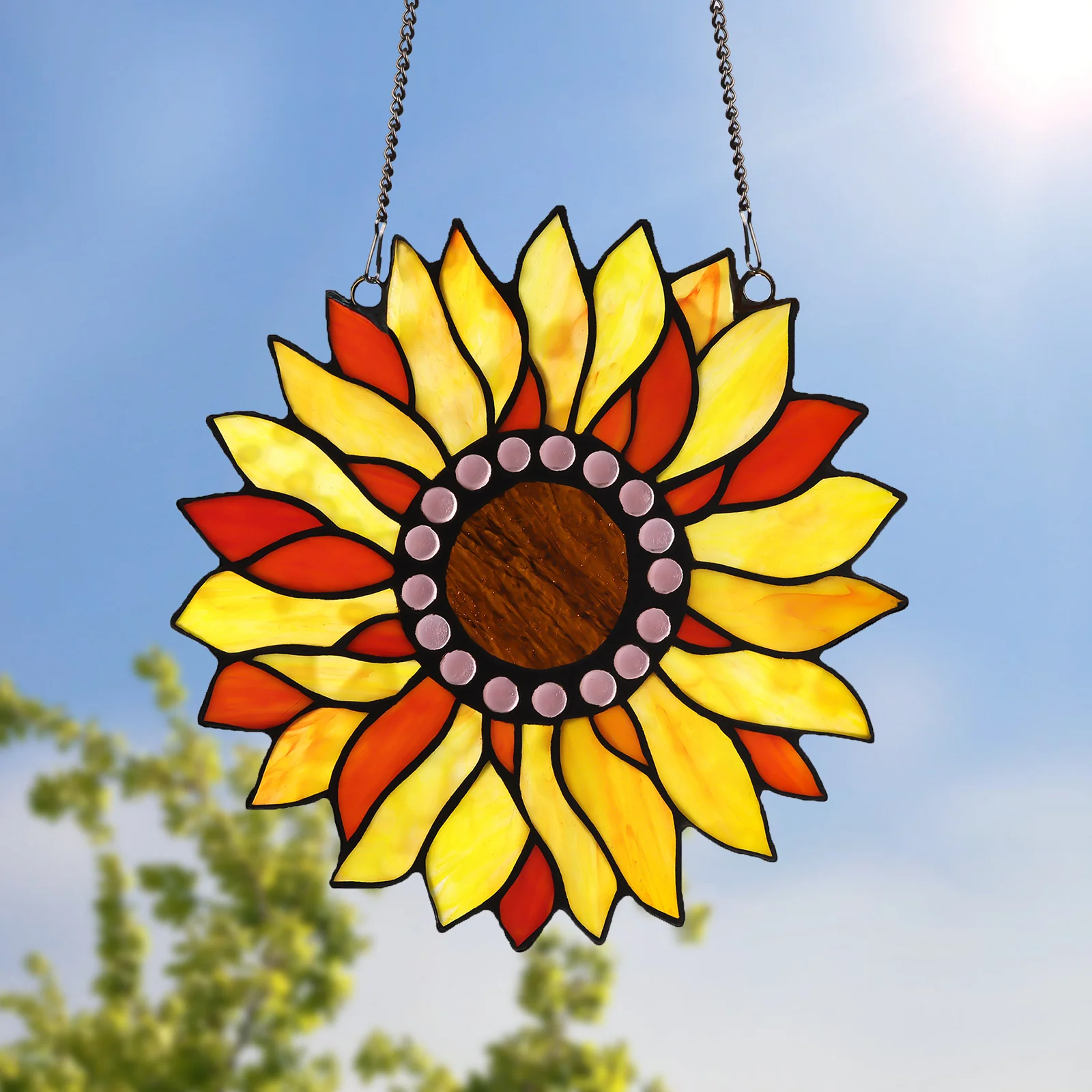 Capulina Sunflower Stained Glass Window Hangings Suncatcher for Window,Handmade Tiffany Glass Crafts for Family and Friends - Image 7
