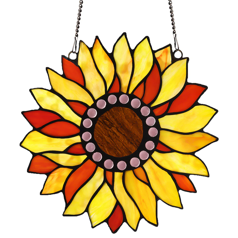Capulina Sunflower Stained Glass Window Hangings Suncatcher for Window,Handmade Tiffany Glass Crafts for Family and Friends - Image 8
