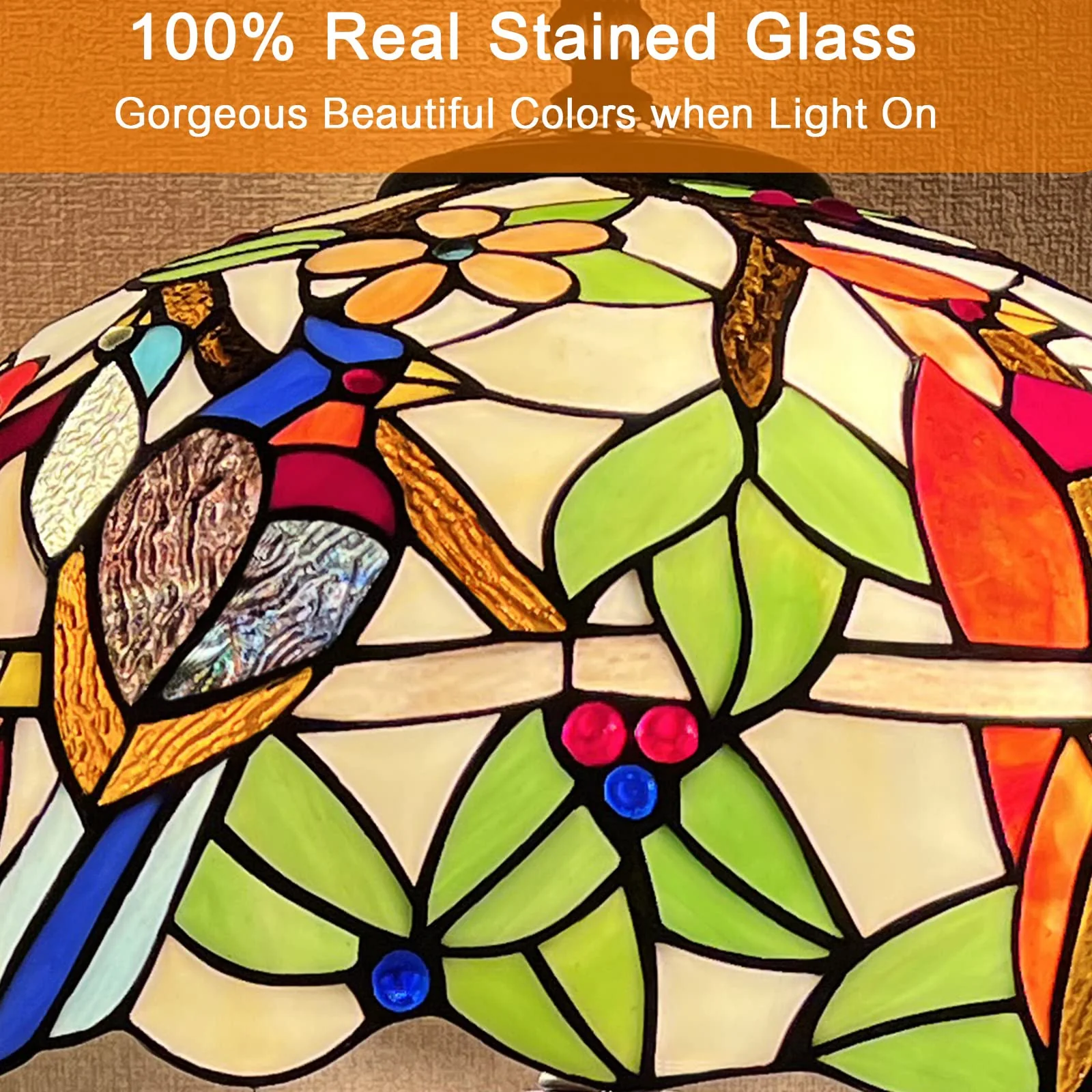 Capulina Tiffany Floor Lamp 2-Light 16X16X66 Inches Cardinal Birds Style Stained Glass Standing Reading Light for Living Room Bedroom Office - Image 3