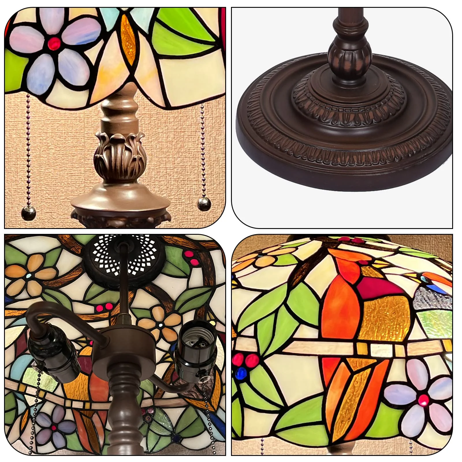 Capulina Tiffany Floor Lamp 2-Light 16X16X66 Inches Cardinal Birds Style Stained Glass Standing Reading Light for Living Room Bedroom Office - Image 4