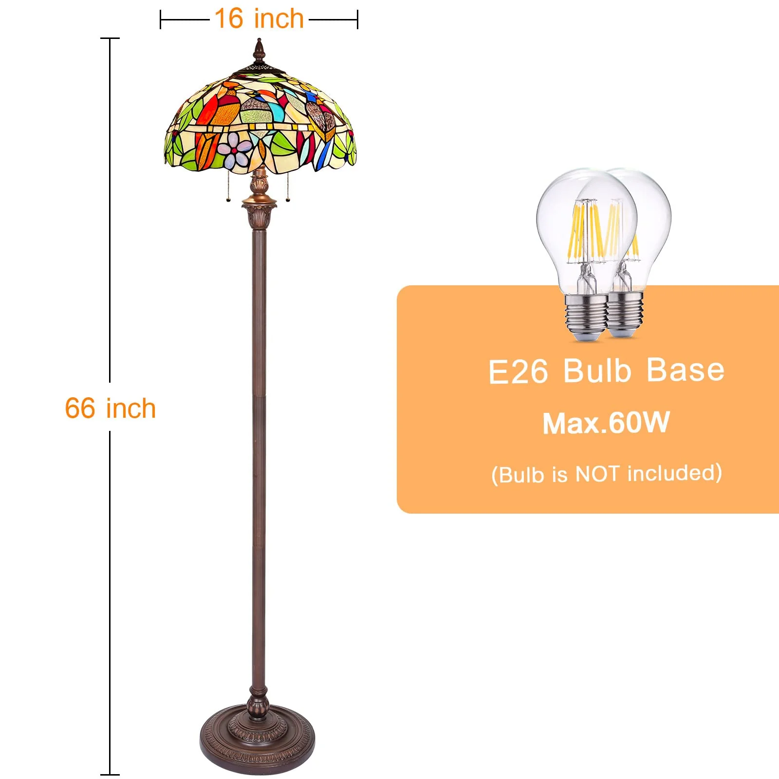 Capulina Tiffany Floor Lamp 2-Light 16X16X66 Inches Cardinal Birds Style Stained Glass Standing Reading Light for Living Room Bedroom Office - Image 5