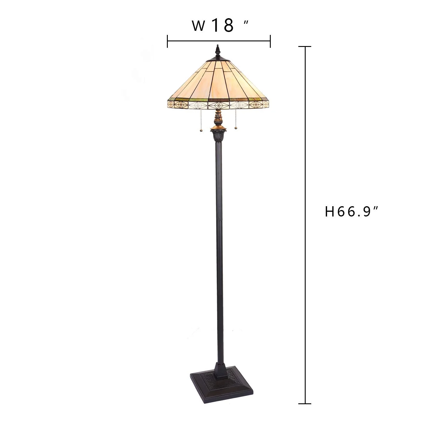 Capulina Tiffany Floor Lamp 2-Light 18 Inches Wide Blackish Bronze Pole Cream Stained Glass Standing Reading Light for Living Room Bedroom Office Home - Image 7