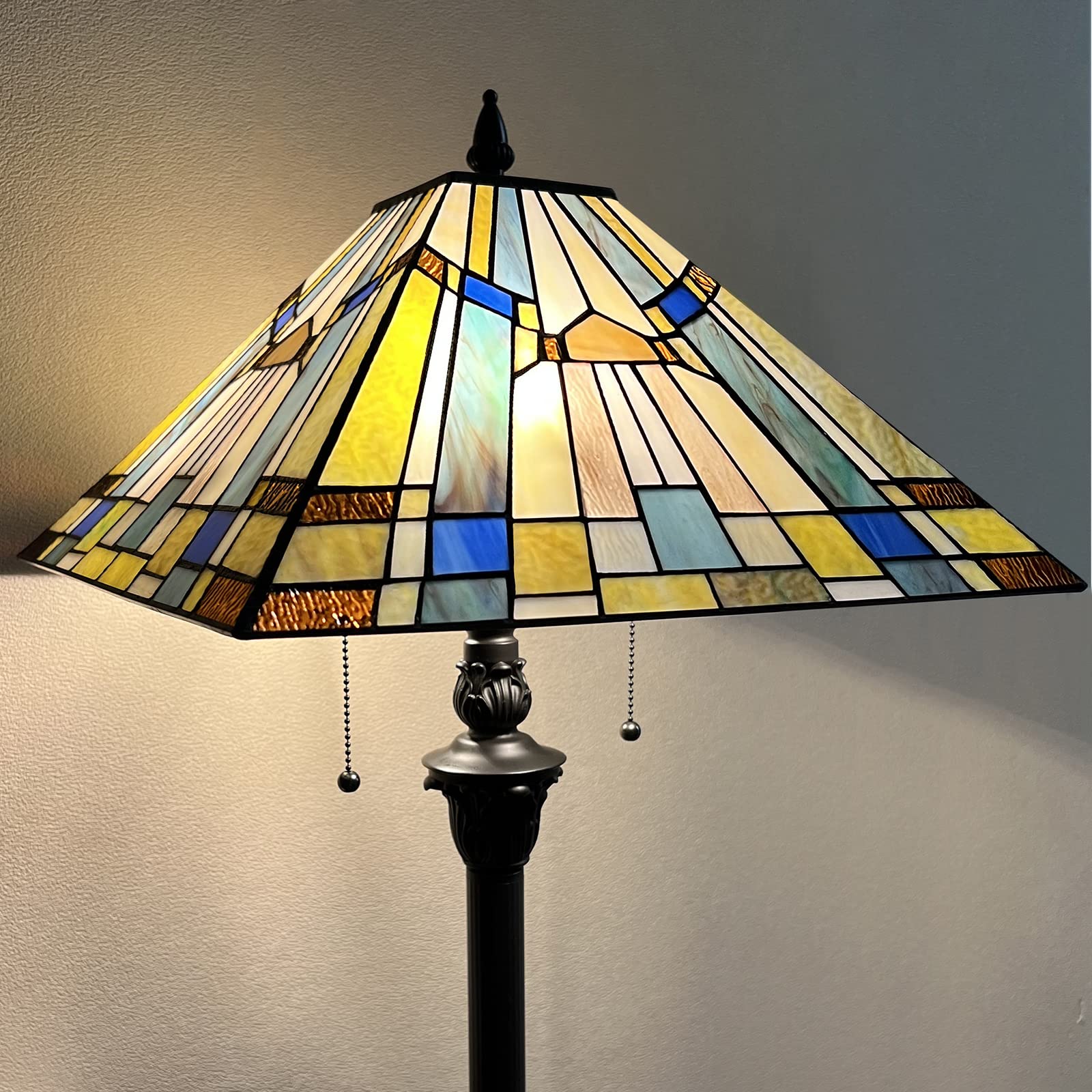 Capulina Tiffany Floor Lamp 2-Light Industrial Blackish Bronze Pole Stained Glass - Image 2