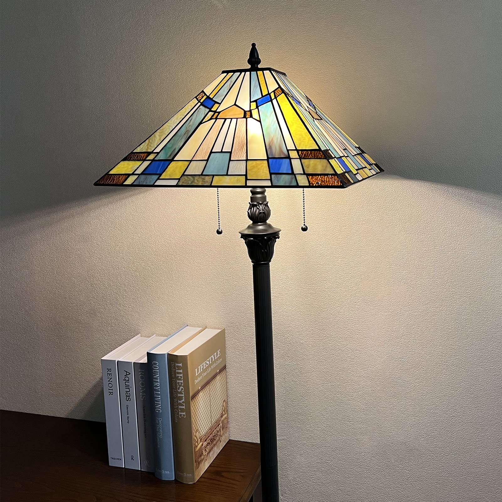 Capulina Tiffany Floor Lamp 2-Light Industrial Blackish Bronze Pole Stained Glass - Image 3