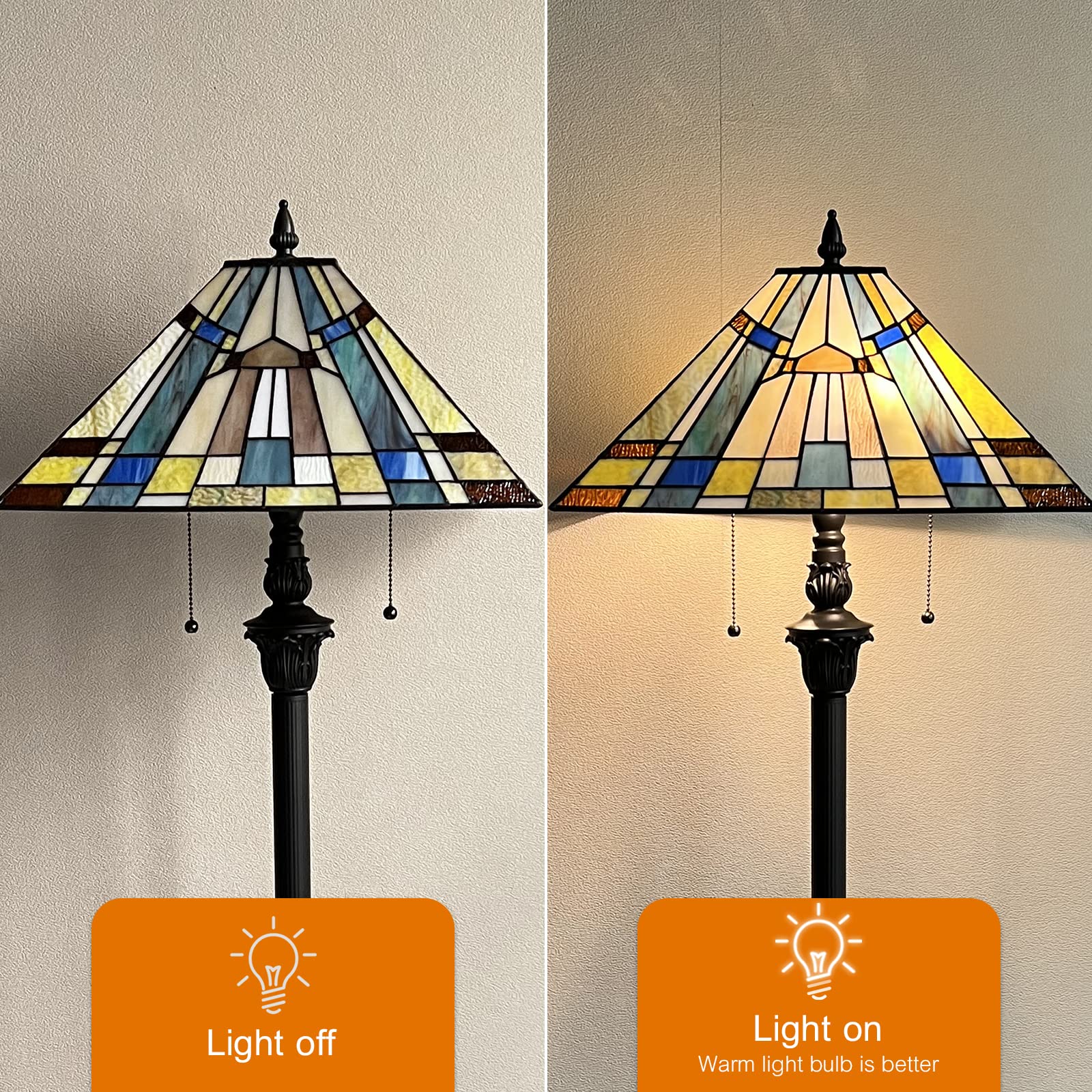 Capulina Tiffany Floor Lamp 2-Light Industrial Blackish Bronze Pole Stained Glass - Image 7