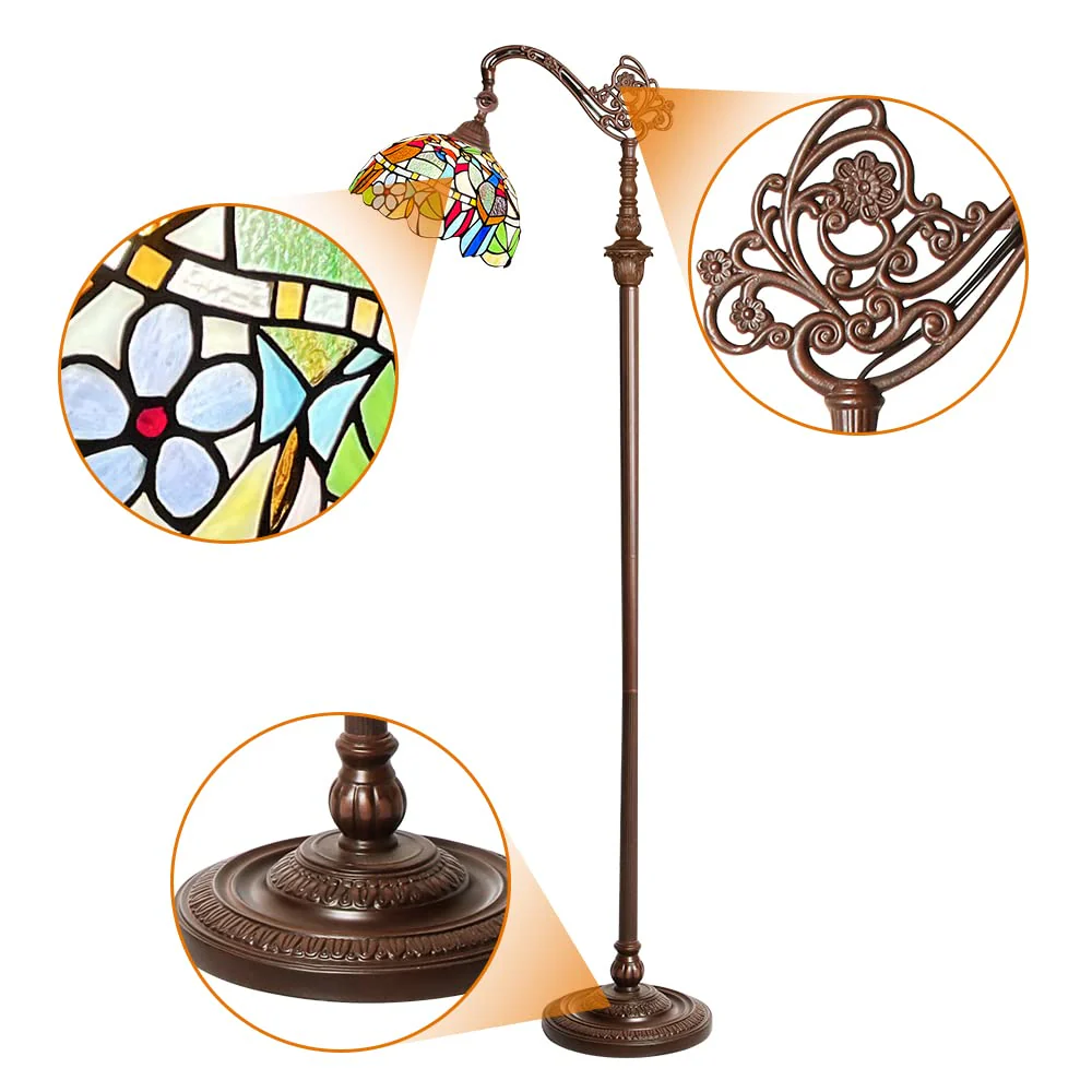 Capulina Tiffany Floor Lamp H62 Tall Antique Cardinal Birds Style Stained Glass Soft Light Arched Gooseneck Adjustable Angle Reading Floor Lamp for Living Room Bedroom - Image 6