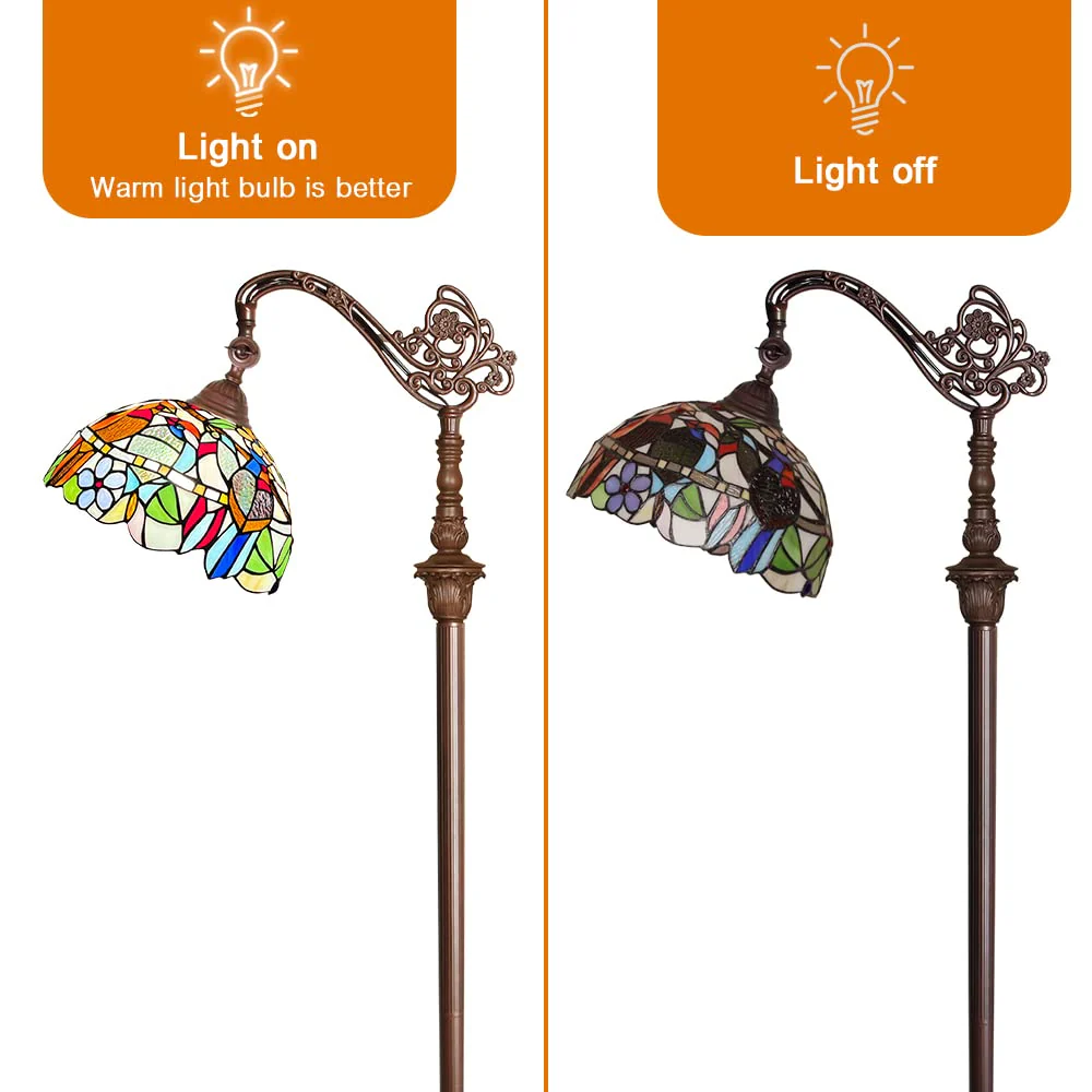 Capulina Tiffany Floor Lamp H62 Tall Antique Cardinal Birds Style Stained Glass Soft Light Arched Gooseneck Adjustable Angle Reading Floor Lamp for Living Room Bedroom - Image 7