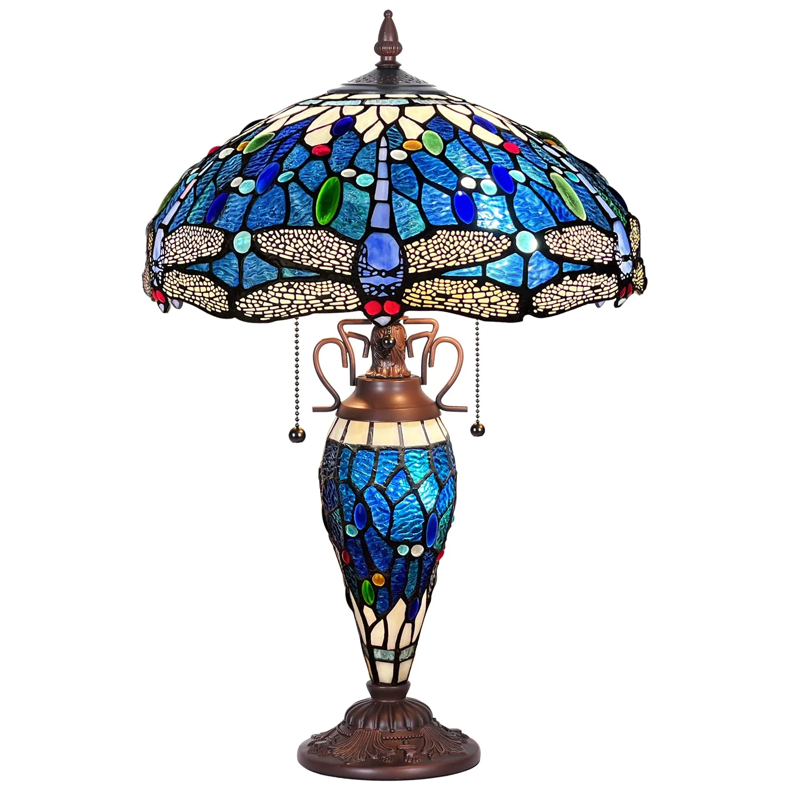Capulina Tiffany Lamp, Stained Glass Table Lamp 16X16X24 Inches Sea Blue Dragonfly Style Reading Desk Light for Living Room Bedrooms Study Home Office - Image 2