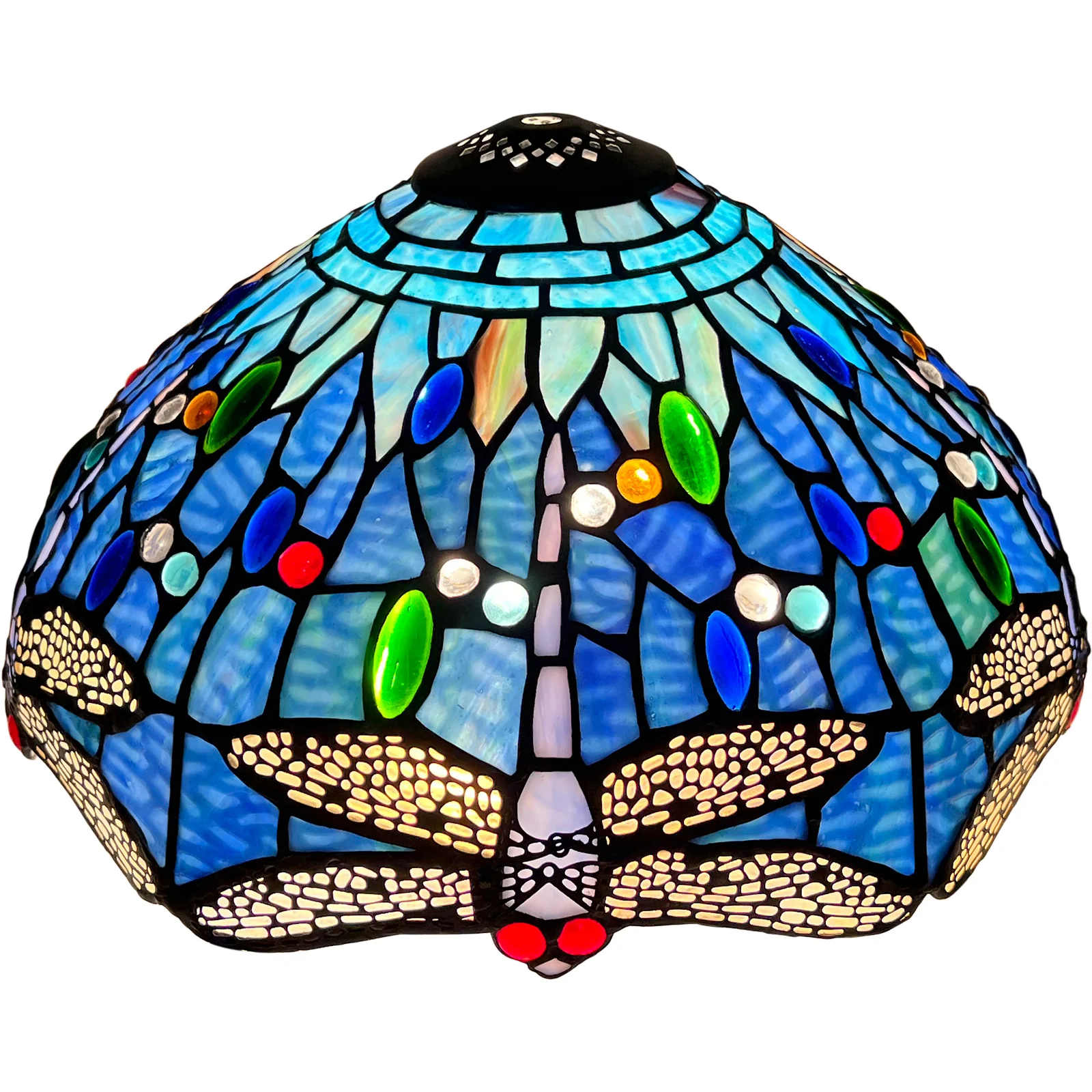 Capulina  Tiffany Lamp Shade 12 Inches Wide Accessories Replacement Blue Dragonfly Style Stained Glass Lampshade for Table Lamp