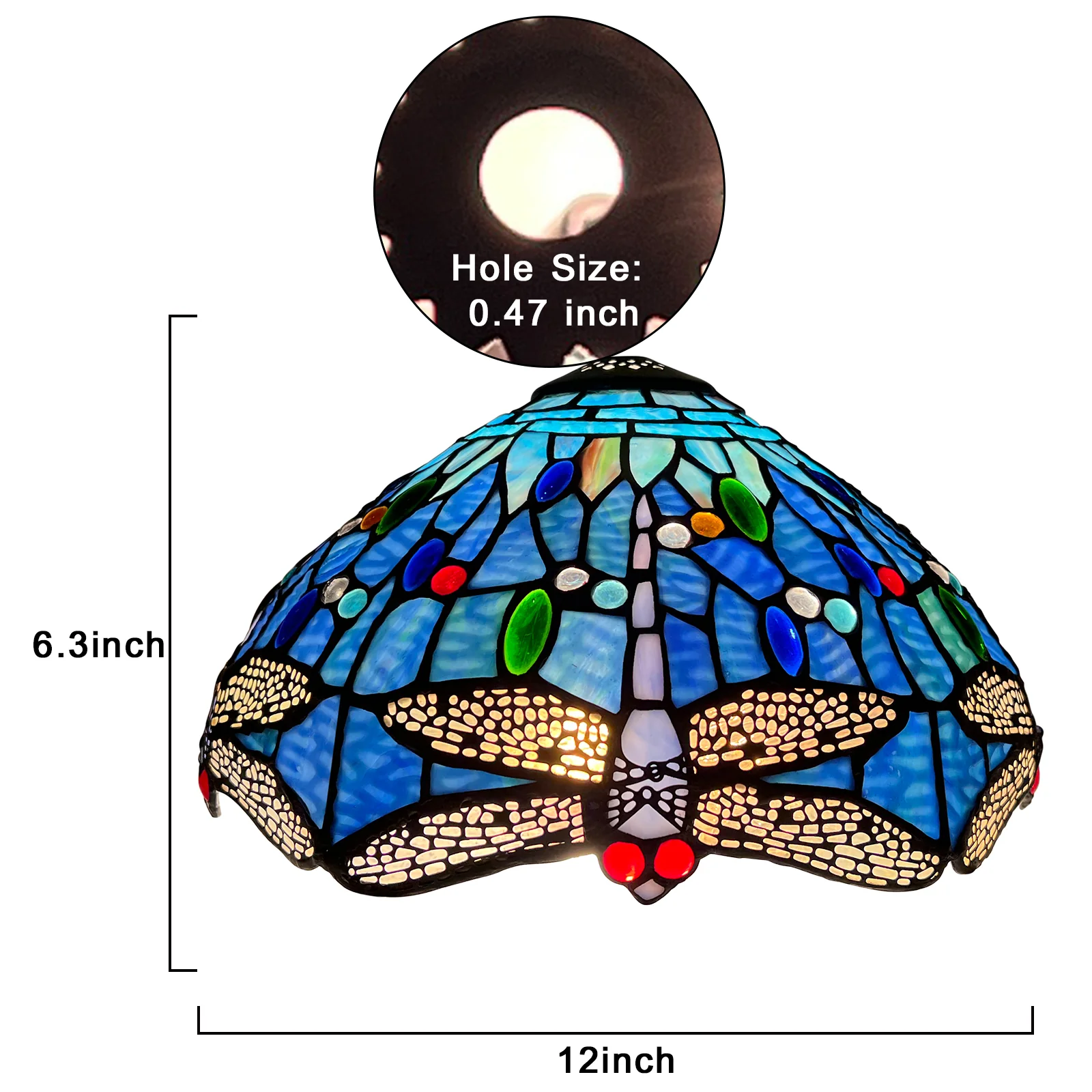 Capulina  Tiffany Lamp Shade 12 Inches Wide Accessories Replacement Blue Dragonfly Style Stained Glass Lampshade for Table Lamp - Image 3