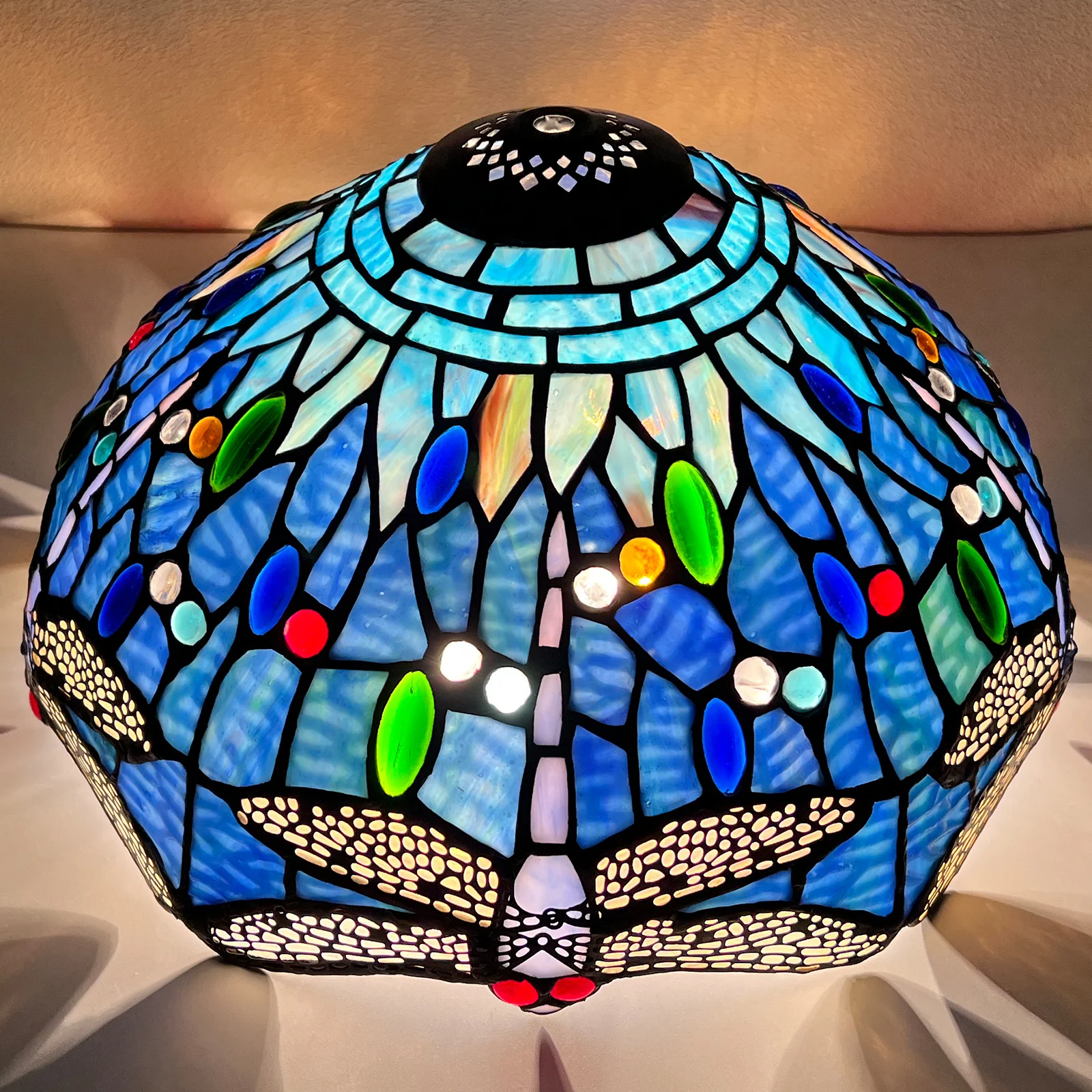 Capulina  Tiffany Lamp Shade 12 Inches Wide Accessories Replacement Blue Dragonfly Style Stained Glass Lampshade for Table Lamp - Image 6