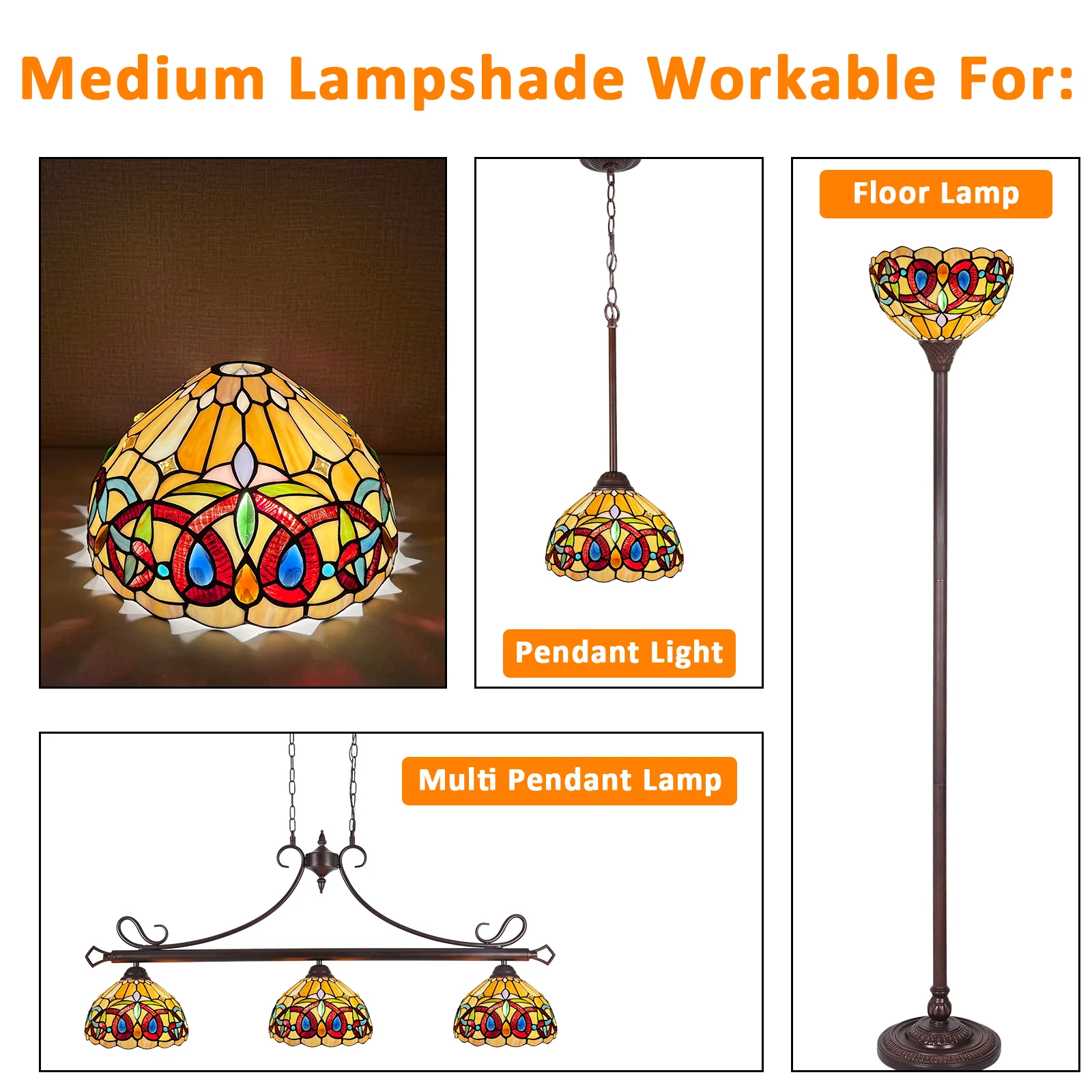 Capulina Tiffany Lamp Shade 12 Inches Wide Accessories Replacement Cream Brown Style Stained Glass Lampshade for Torchiere Floor Lamp and Pendant Light - Image 5
